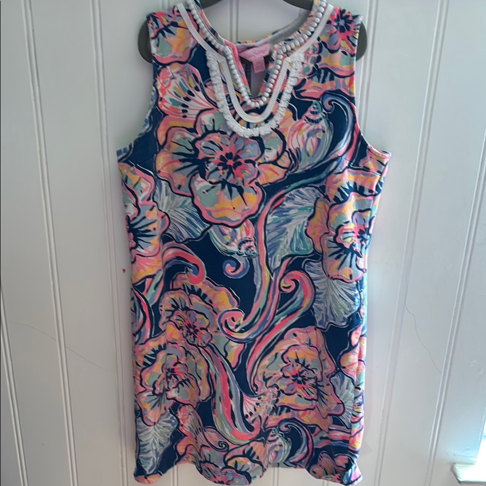 Floral Sleeveless Dress with Beaded Neckline